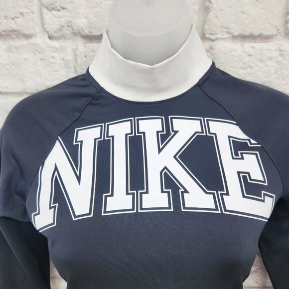 Nike Sportswear Team Long Sleeve High Neck Cropped Top Black White Logo XS - Picture 2 of 14